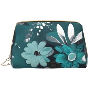 Groenblauwe grijze en witte bloemen draagbare cosmetische tas, &reizen cosmetische tas, unisex, ritssluiting, geschikt voor dagelijks gebruik, Wit, Eén maat
