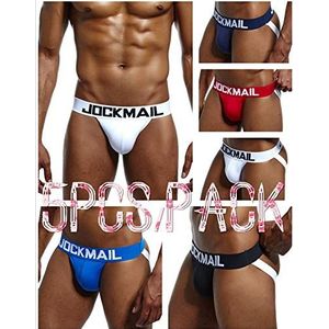 JOCKMAIL 5 STKS/PACK Sexy Mens Jock Strap Slips Heren Ondergoed Pack Katoen Mannen Jock Strap Pack, Zwart+rood+wit+blauw+marine, XL