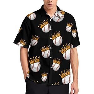 Honkbalbal dragen kroon Hawaiiaans shirt voor mannen zomer strand casual korte mouw button down shirts met zak