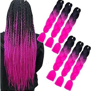 Kanekalon Synthetisch Haar Ombre Vlechten Uitbreidingen Pak van 6 Jumbo Vlechten Haaruitbreidingen 24 ""Afro Vlechten Doos Vlecht voor Gehaakte Vlechten Haar (24 Inch, Zwarte Roos)