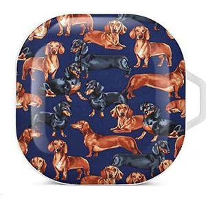 Teckel hond print blauw oordopjes hoesje compatibel met Samsung harde shell beschermhoes wit stijl
