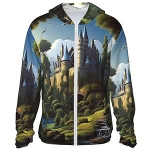 WSOIHFEC UPF 50+ Woods and castle zonwering hoodie volledige rits lange mouw lichtgewicht hoodie jas rashguard shirts, Zwart, L