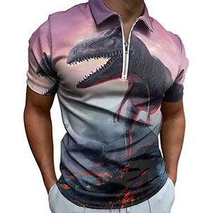 Vulkanische Magma Dinosaurus Half Zip-up Polo Shirts Voor Mannen Slim Fit Korte Mouw T-shirt Sneldrogende Golf Tops Tees 4XL
