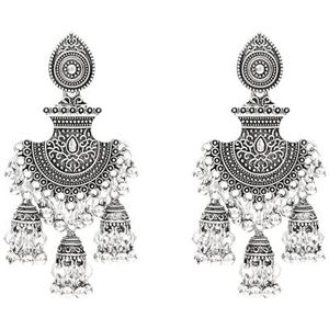 Etnische geometrische oorbellen Indiase sieraden Gouden bel kwast bungelende oorbellen Turkije geoxideerde sieraden (Color : Silver Metal_One size)