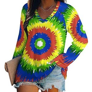 Tie Dye T-shirts voor dames, lange mouwen, V-hals, herfst, tops, trui, tuniek, T-shirt voor leggings