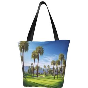 GeRRiT pauw gedrukt Casual Schoudertas Grote Capaciteit Tote Bag Boodschappentas, Palm Tree Golfbaan, Eén maat