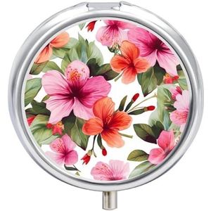 Hawaiiaanse bloem kleine pillendoos 3 roosters reizen pillendoosje draagbare dagelijkse pillenorganisator met anti-mengend ontwerp gemakkelijk op te halen medicijnen voor medicijnen, vitamine