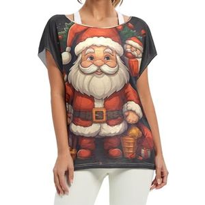 Kerst Leuke Kerstman Dames Korte Batwing Mouw Shirt Ronde Hals T-shirts Losse Tops voor Meisjes, Patroon, XXL