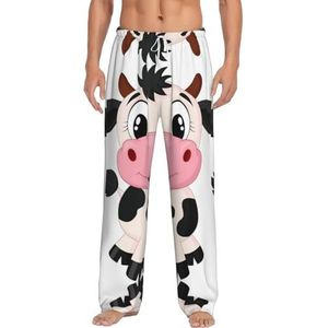 Cartoon Melk Koe Mannen Lange Lounge Wear Broek Nachtkleding Pyjama Bodems Nachtkleding Met Zakken En Trekkoord, Wit, S