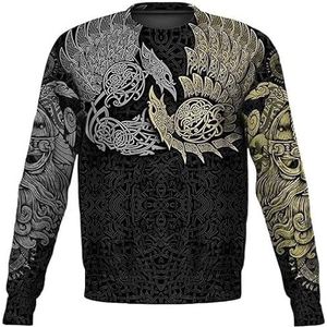 Viking Jacket Unisex Hoodie Casual Viking rits sweatshirt heren Scandinavische stijl lente/herfst winter 3D-printen vintage print sport hoodie Halloween cosplay outfit (Color : Sweatshirt, Size :