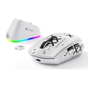 MAMBASNAKE x ATTACK SHARK G3PRO Gaming Muis met Magnetisch Oplaadstation, BT/2.4G Draadloos/Draadloos, PixArt PAW3311 Gaming Sensor, 59g Lichtgewicht, 25000 DPI LIGHTSPEED Gamer voor PC/Mac-Wit + Tape