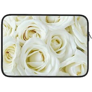 Witte Rose Print Laptop Sleeve Case Waterdichte Computer Tas Notebook Beschermende Tas Voor Vrouwen Mannen