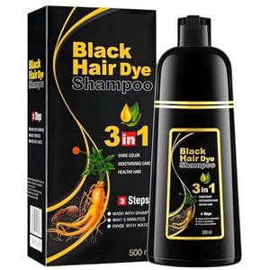 Instant Black Hair Shampoo, 3-in-1 zwarte haarverf, natuurlijke haarkleurshampoo, 100% grijshaarafdekking, haarkleurmiddel shampoo voor mannen en vrouwen (zwart)