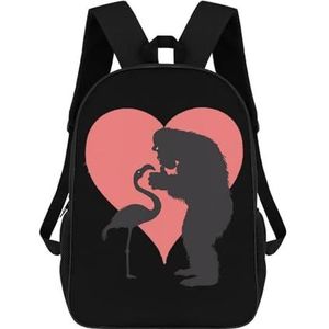 Bigfoot en Flamingo Vriendschap Reisrugzak Casual 17 Inch Grote Dagrugzak Schoudertas met Verstelbare Schouderbanden voor Mannen Vrouwen