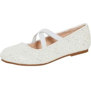 Meisjes Glitter Ballet Schoenen Kinderen Platte Elastische Band Ballerina Party Schoenen Bruiloft Bruidsmeisje Schoenen, Ivoor, 12 UK Child
