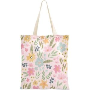 Canvas tas voor tienermeisjes, schattige bloemendraagtas met handgrepen, herbruikbare canvas strandtas voor winkelen, picknick, strand, Schattig Bloemen, 15"" x 16.3