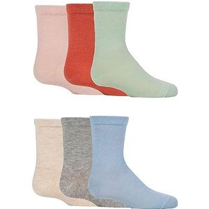 SockShop Kinderen Bamboe Schoolsokken - Jongens Meisjes Effen Gestreept Ademend Zachte Koelsokken Comfort Manchet Gladde teennaden 6 paar, Mode Mix Plain, 4-7 Years