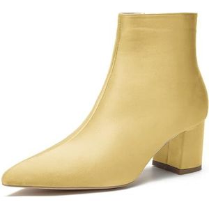 Vrouwen Chunky Blok Lage Hiel Chelsea Enkellaarsjes Puntige Neus Zijrits Kantoor Klassieke Satijnen Jurk Korte Bootie,Goud,35 EU