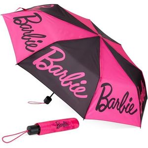 Barbie Paraplu voor vrouwen, tieners, kinderen, opvouwbare telescopische paraplu, lichtgewicht, reizen, schoolwerk, geschenken voor haar, Roze/Zwart, Eén maat