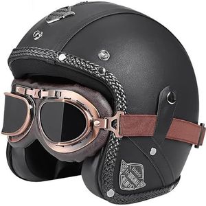 3/4 Half Helm Open Gezicht Motorfiets Half Helm Retro Motorhelm Jet Helm met Bril Retro Cruiser Chopper Scooter Open Gezicht Helm DOT/ECE Goedgekeurd M,2XL=63-64cm
