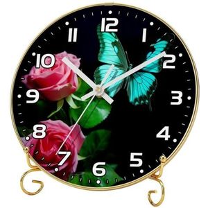 YTYVAGT Wandklok, moderne klokken op batterijen, vlinder en roos, ronde stille klok 9.4