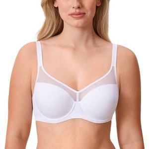 DELIMIRA Dames T-shirt BH met beugel Volledige cups Naadloze beha Grote maten Gewatteerd wit 80E