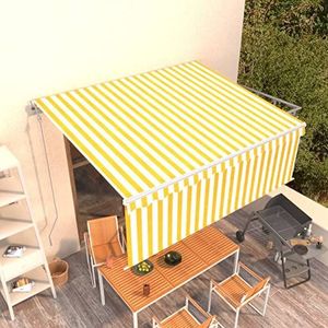 Gecheer Automatisch intrekbare tent met zonnedak, 4 x 3 m, geel, wit, intrekbare luifel, zonnezeil voor balkon, terras, buitenluifel voor buiten, zonnezeil met armen, #8