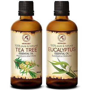 Tea Tree & Eucalyptus Etherische Olie 2x100ml - 100% Puur & Natuurlijk - Aromatherapie - Geurolie - Geurverspreider - Ontspanning - Toevoegen aan Bad & Cosmetica - Massage - Wellness - Aroma Lamp Of Elektrische Diffuser