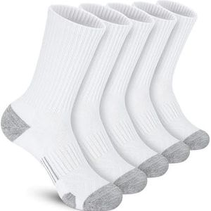 YIJIANUO 5 paar atletische sokken voor heren, sport, hardlopen, kalfssokken, prestaties, gewatteerd, ademend, outdoor, crew sokken voor mannen en vrouwen, 5 paar wit, EU 37-43