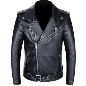 Aksah Fashion Heren Slim Fit Zwarte Motorfiets Echt Lederen Jas - Heren Rits Stijl Biker Jacket, Zwart, XS