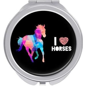I Love Horses Compacte Spiegel Ronde Pocket Make-up Spiegel Dubbelzijdige Vergroting Opvouwbare Draagbare Handspiegel