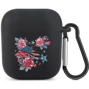 American Roese Stars Vlag Leuke Case Voor AirPods 2&1 Schokbestendige Beschermende Hoofdtelefoon Gevallen Cover Met Sleutelhanger Voor Mannen Vrouwen