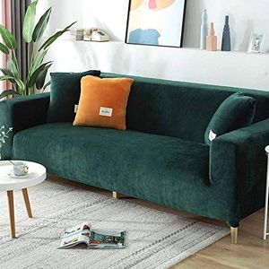 Luxe fluwelen bankhoes voor 2-, 3-, 4-zits, zachte pluche sofa beschermer, rekbare armsteun sofahoes, waterbestendige meubelbeschermer - donkergroen - 3-zits, 190 - 220 cm