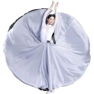 Flamencorok for vrouwen, 720 graden, volle cirkelvormige swingrok, Spaans danskostuum, volwassen, vloeiende, geplooide gelaagde rok for optredens, Halloweenfeest, rode krijtthema-outfit(White_85cm)