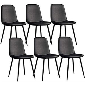 GEIRONV Moderne eetkamerstoelen set van 6, metalen poten PU lederen rugleuningen stoelen lounge barkruk woonkamer hoekstoelen Eetstoelen (Color : Black, Size : 43x55x82cm)