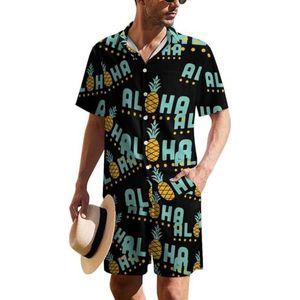 Live Aloha Pineapple Hawaïaans pak voor heren, set van 2 stuks, strandoutfit, shirt en korte broek, bijpassende set