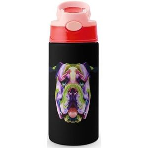 Kleurrijke Engelse Bulldog op Pop Art 12oz waterfles met rietje koffie beker water beker roestvrij staal reizen mok voor vrouwen mannen roze stijl