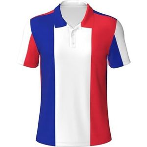DKGOHLP Franse Vlag Print Mannen Poloshirts Korte Mouw Vochtafvoerende T-shirts Golf Casual Atletisch Gebruik, Zwart, XXL