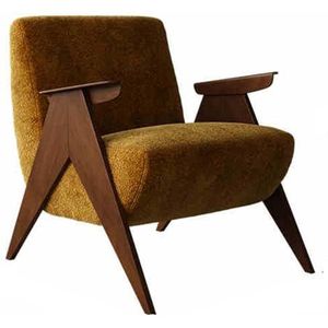 Accentstoel Mid-Century Moderne Retro Vrijetijdsstoel Met Massief Houten Frame Gestoffeerde Fauteuil Lounge Leesstoelen Voor Woonkamer, Slaapkamer yellow