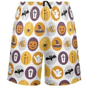 LI ZHI XIN Herenpyjamabroek, korte pyjamabroek, zomer casual shorts, elastische taille met trekkoord, rechte losse pasvorm met 2 zakken, S-XXL Halloween pompoen schedel, Meerkleurig, S