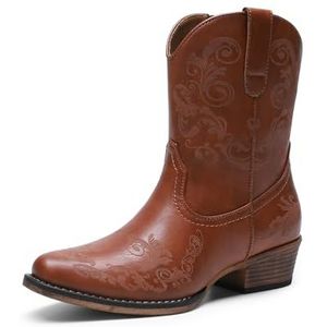DREAM PAIRS Dameslaarzen met dikke hak en enkellaarsjes, cognac, 38 EU