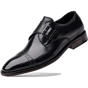 Oxford schoenen for heren Instapper Monk Strap Gepolijste neus Teen Leren antislip blokhak Lage antislip rubberen zool Outdoor (Color : Black, Size : 44 EU)