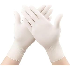 100 stuks zwart-wit en blauwe nitril handschoenen, verdikt, wegwerpbaar, for het schoonmaken, haarverzorging, waterdicht, afwas, tatoeages(White-100PCS,XL)