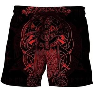 Unisex Viking Odin Tattoo Shorts - Noordse Mythologie Harajuku Straat Zomer Sneldrogende Ademende Shorts - Klassieke 3D Vegvisir Rune Print Casual Shorts (Color : Warrior A, Size : 3XL)