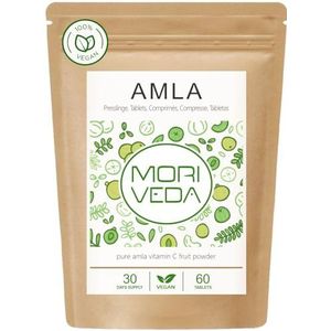 MoriVeda® | 60 Amla-tabletten 1000 mg (60 of 180 compacts) Vitaminebom - 100% natuurlijk product met vitamine C, chroom, mineralen, eiwitten en B-vitamines. Immuunsysteem, antioxidant (1x60 compacts)