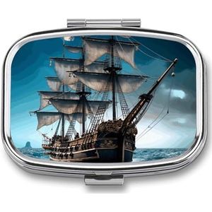 Piratenschip Pillendoos Pil Case Leuke Pil Organizer Pil Houder Geneeskunde Pil Organizer Pil Container Dagelijkse Pil Organizer Kleine Pillendoos Pil Case voor Portemonnee Pocket