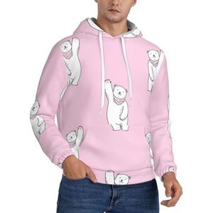 Jkkghll IJsbeer Roze Print Mannen Hooded Warme Lichtgewicht Trui Voor Winter Herfst En Lente Casual Wear, Zwart, XS