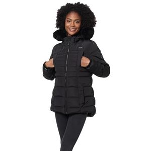 Navahoo B992 Warme winterjas voor dames, met teddybont, gewatteerde winterjas met afneembare capuchon, zwart, L