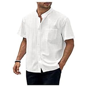 Linnen Overhemd For Heren, Lichtgewicht Katoenen Linnen Overhemd Met Korte Mouwen, Klassiek, Casual Zomershirt For Heren, Strand-T-shirt(Blanc,XXXL)