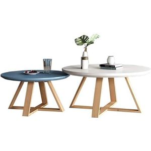 Moderne salontafel voor woonkamer, ronde houten tafels, set van 2 voor woonkamers, salontafels met beukenhouten poten, bijzettafels voor kleine ruimtes (kleur: b)